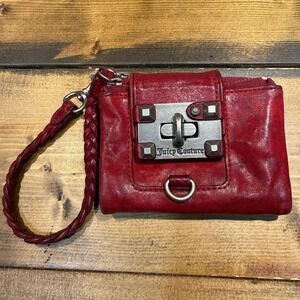 Juicy Couture Red Leather Wristlet Wallet Y2K Turn Lock Braided Strap